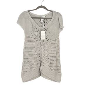 Soft Surroundings Womans Sweater Open Knit Grey SZ PM Cotton Boho Long Line NEW